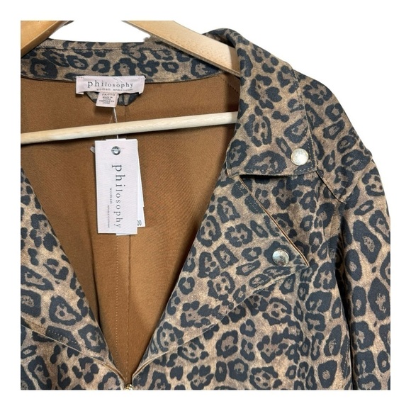 Philosophy Faux Leather Zip Up Jacket in Leopard Brown Combo NWT - Picture 5 of 6